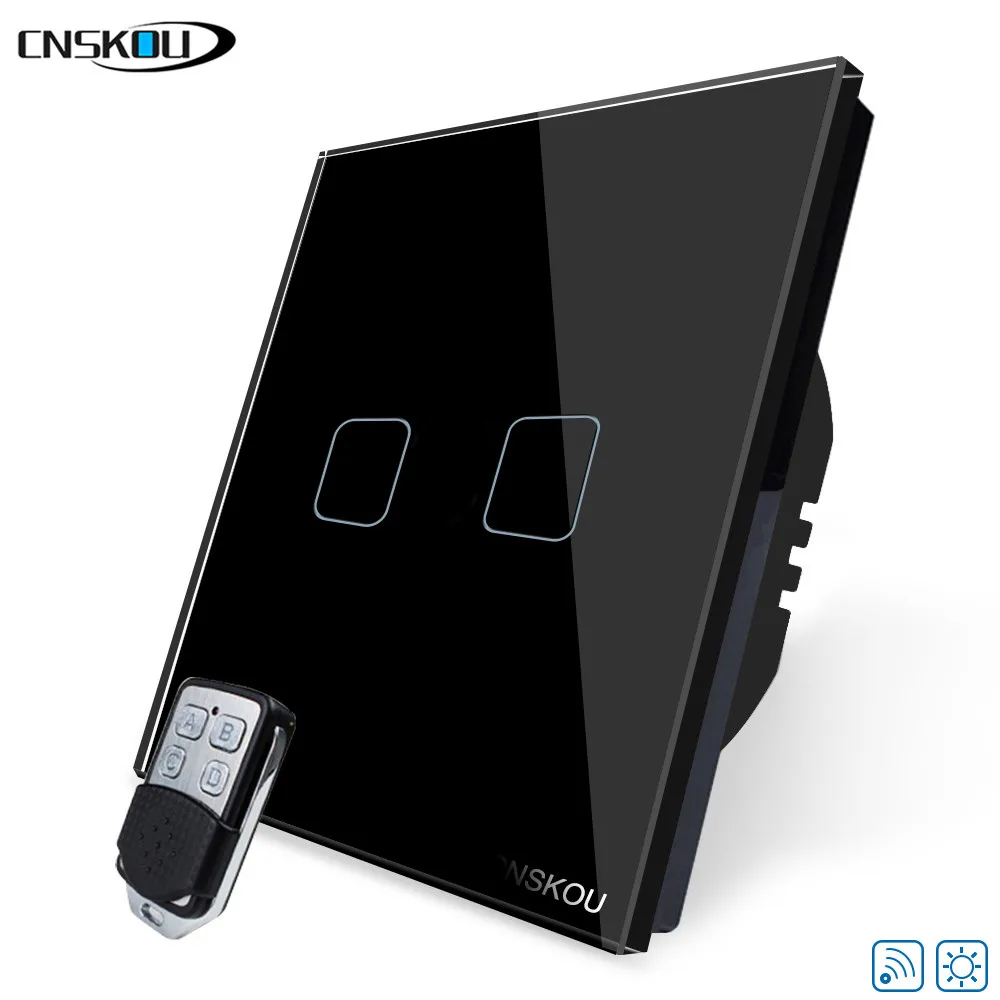 CNSKOU EU Standard Touch Switch Remote Sensor Light Controller 220V 2gang Dimmer Crystal Glass Panel+LED | Обустройство дома