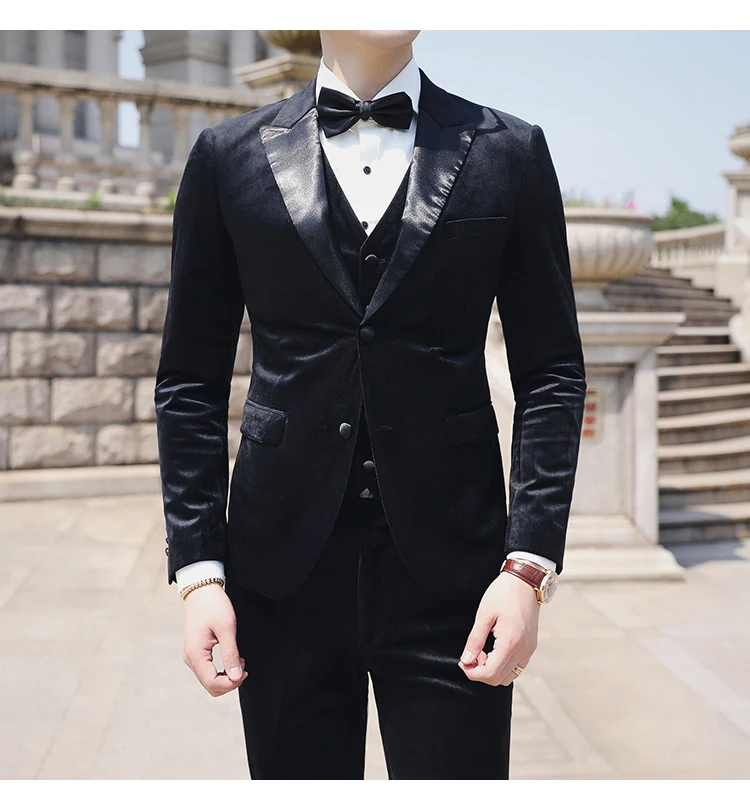 Свадебный элегантный мужской костюм s мужской костюм Terno Masculino осенний Бархатный смокинг пальто брюки дизайн Tero Slim Fit куртка+ жилет+ брюки
