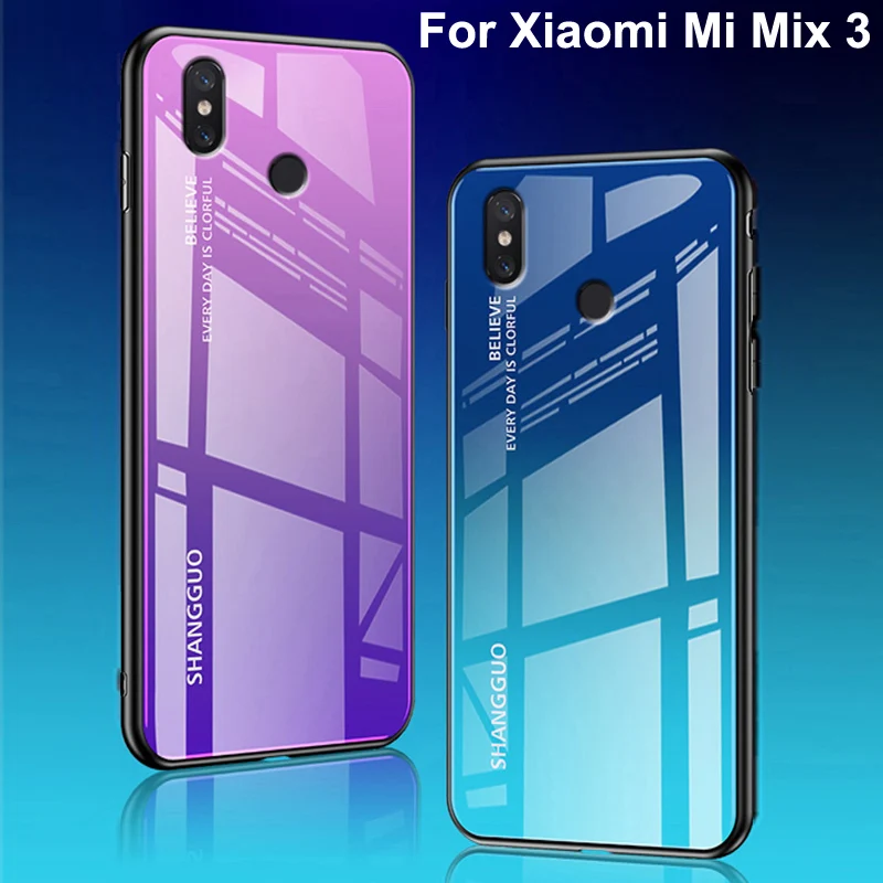 

Роскошный градиентный цветной чехол из закаленного стекла для Xiaomi Mi Mix 3 Aurora Cool Coque Cover 6,39 ''для Mi Mix 3 mix3 чехлы для телефонов shell