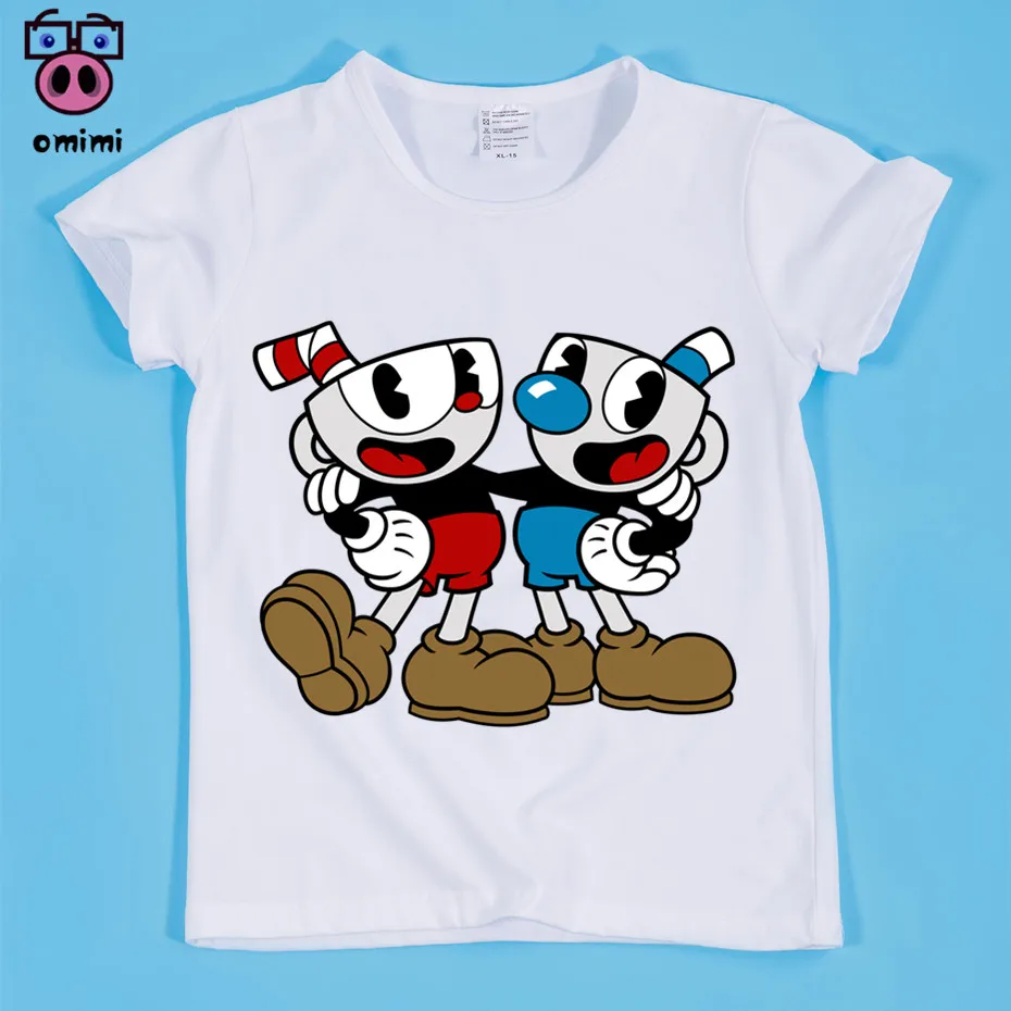 Cuphead/Дизайнерская футболка с принтом для мальчиков и девочек летние белые милые