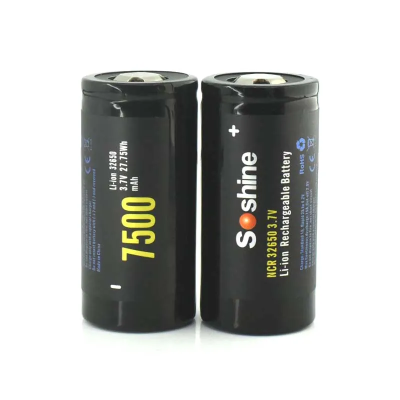 Защищенная перезаряжаемая литий ионная батарея Soshine 32650 3 7 в 7500 мАч (1