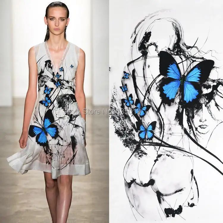 21 Новая модная супер дизайнерская шелковая атласная ткань принтом бабочек