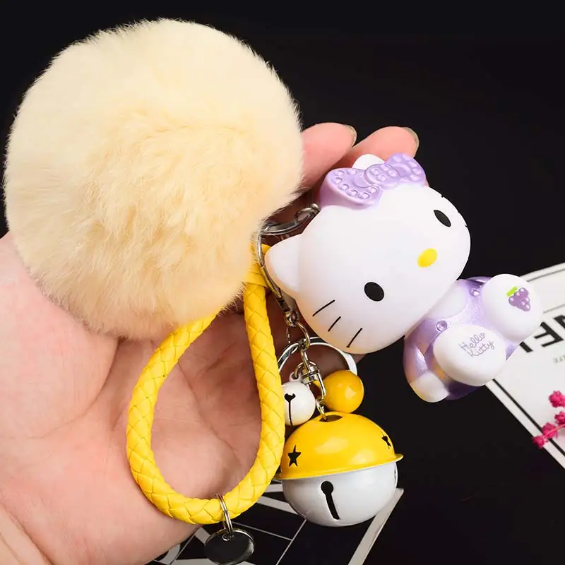 Милый мультфильм hello kitty Кролик Мех Шар помпон подвески-Помпоны ремешок для женщин металлические брелки-цепочки автомобиля сумка Шарм D151 - Цвет: 24