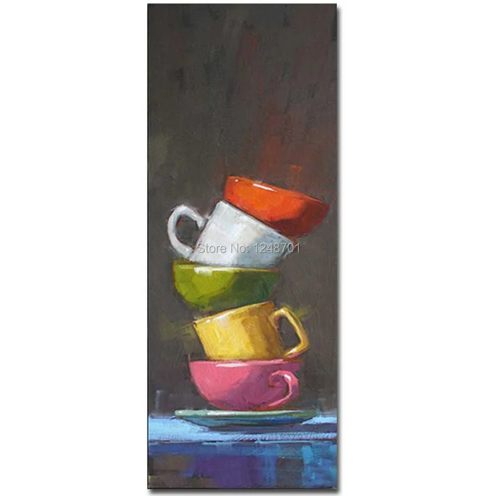 

Hand Painted Abstract Art Still Life Oil Painting on Canvas Colorful Cups Wall Pictures Living Room Entrance Home Wall Art Decor