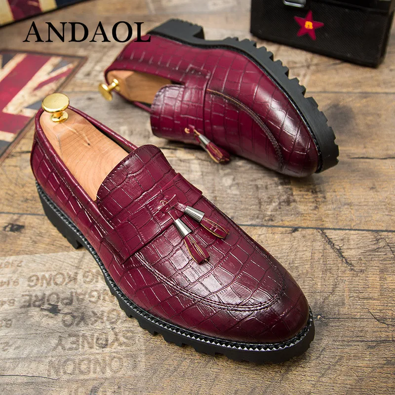 

ANDAOL Leather Casual Shoes Men Fashion Genuine Leather Loafers New Luxury Dress Party Shoes Comfortable Round Toe Slip On shoes