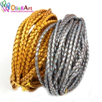 olingart 3mm 2yard goldsilver round genuine braided leather cord women earrings bracelet necklace wire diy jewelry making new