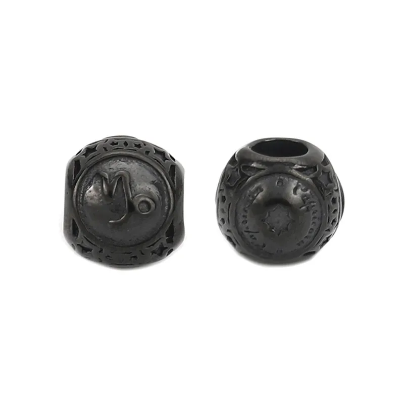 DoreenBeads 304 распорка из нержавеющей стали бусины Круглый черный знак созвездий 10 мм(3/") Диаметр., Отверстие: Приблизительно 4,3 мм, 1 шт - Цвет: Capricorn