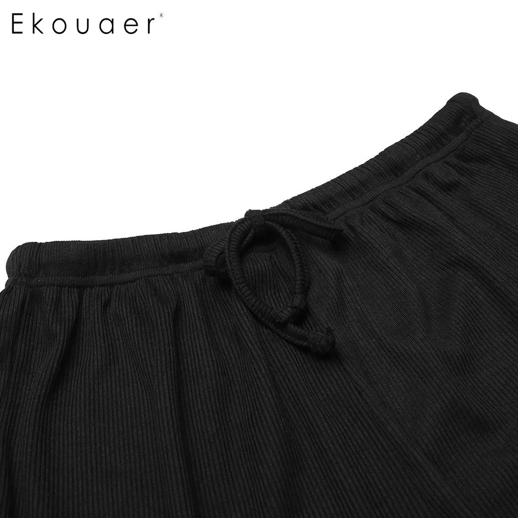 Женский пижамный комплект Ekouaer однотонный топ с круглым вырезом и длинными