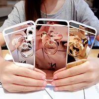 fashion bling flash mirror metal bear ring stand soft phone case for samsungs6 s7 s8 s9 s10 s20 plus note5 8 9 10 20 back cover