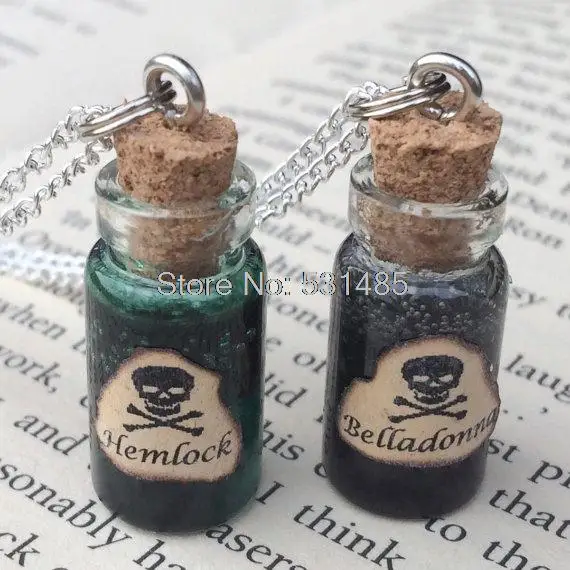 12 шт./лот Hemlock Belladonna подвеска в виде бутылки с ядом серебряные ювелирные
