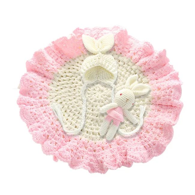 Pink toy hat mat Милый новорожденный реквизит для фотосъемки детская шапка и Медведь Кролик игрушка мультфильм новорожденный Fotografia коврики детские фото реквизит - Цвет: Pink toy hat mat
