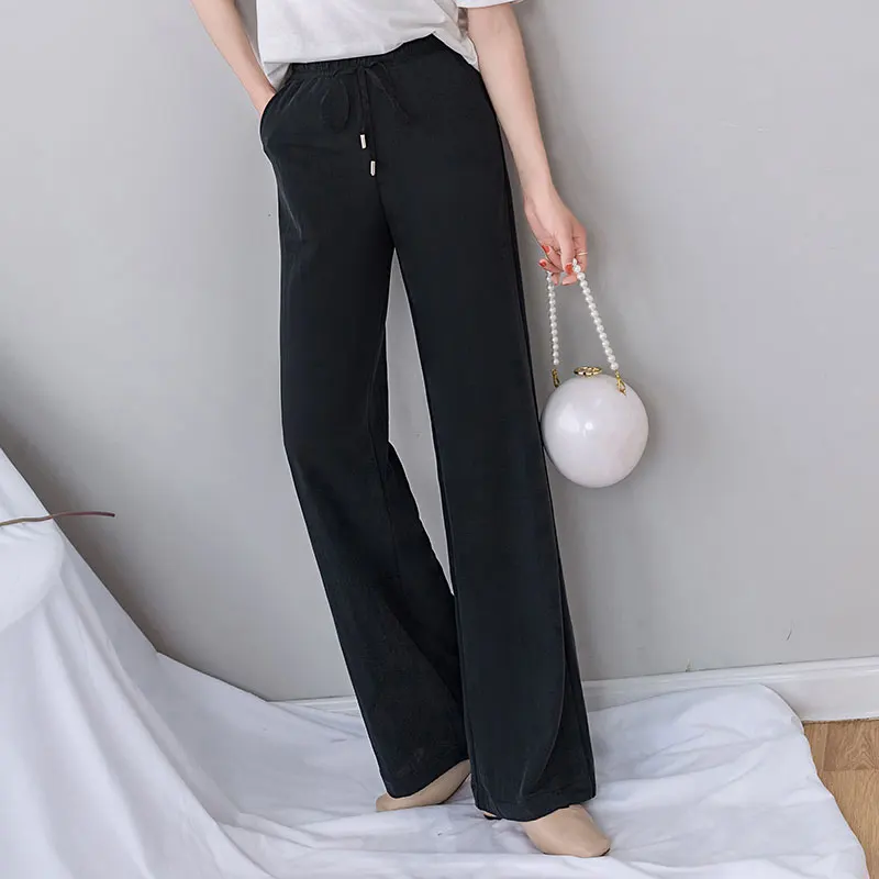 Черные широкие брюки женские летние корейские стильные штаны на шнуровке Harajuku с