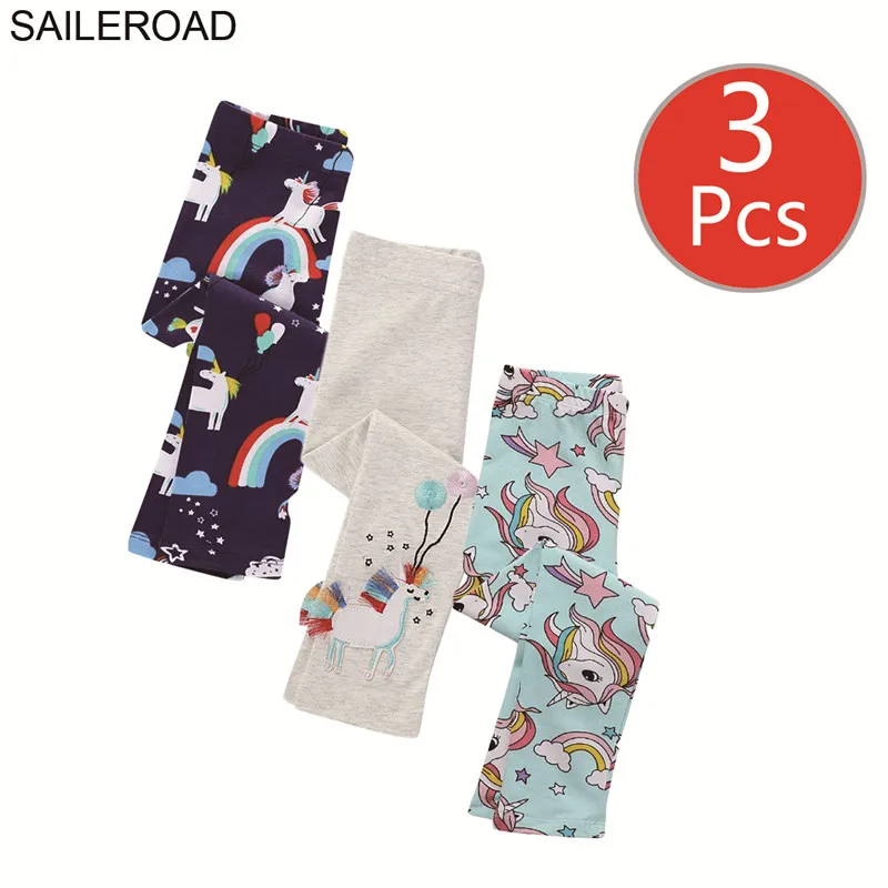 1168 1155 1160photo SAILEROAD 3шт леггинсы для девочек животных единорог леггинсы для детей брюки карандаш 7 лет дети брюки осень детская одежда - Цвет: 1168 1155 1160photo