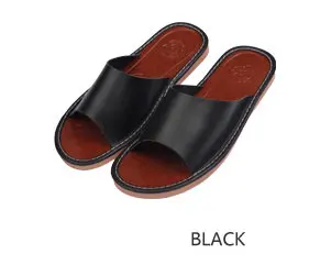 men black Размеры 35-44; домашние тапочки из натуральной кожи; высококачественные женские и мужские тапочки; нескользящая классная домашняя обувь; летняя обувь для мужчин и женщин - Цвет: men black