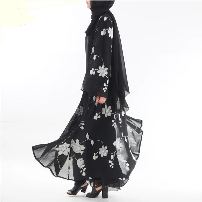 Мусульманское платье для взрослых с цветочной вышивкой abaya арабское