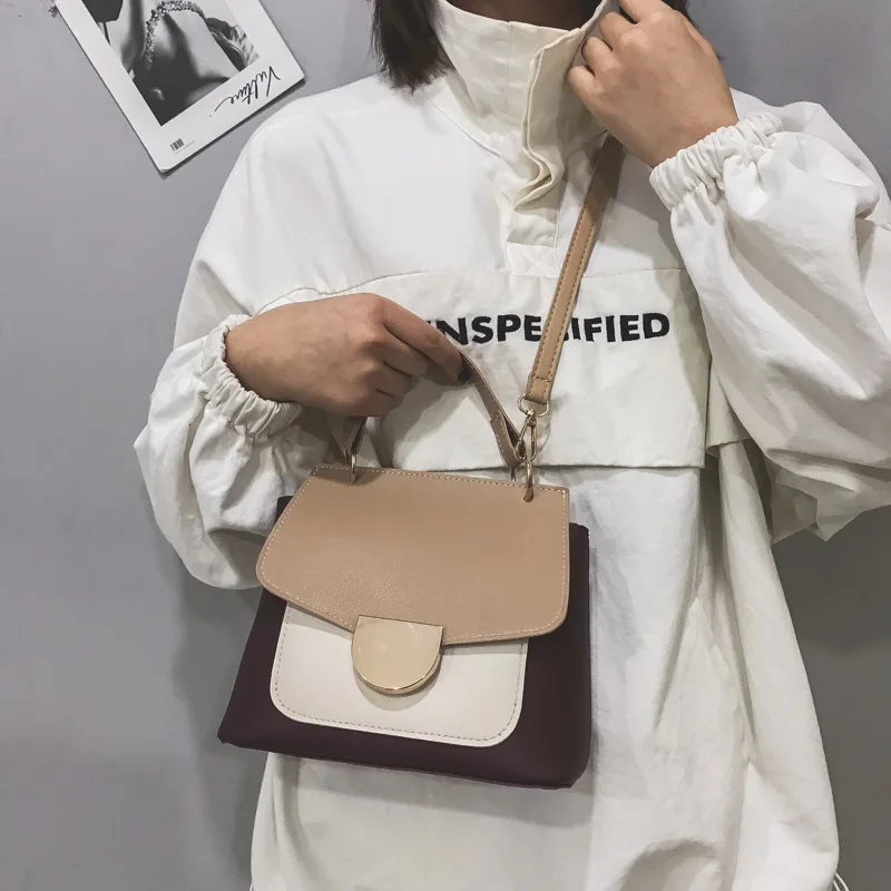 Осень Новая Корейская зима ulzzang мода замок хит цвет ручная сумка через плечо Простые повседневные женские шикарные маленькие квадратные сумки