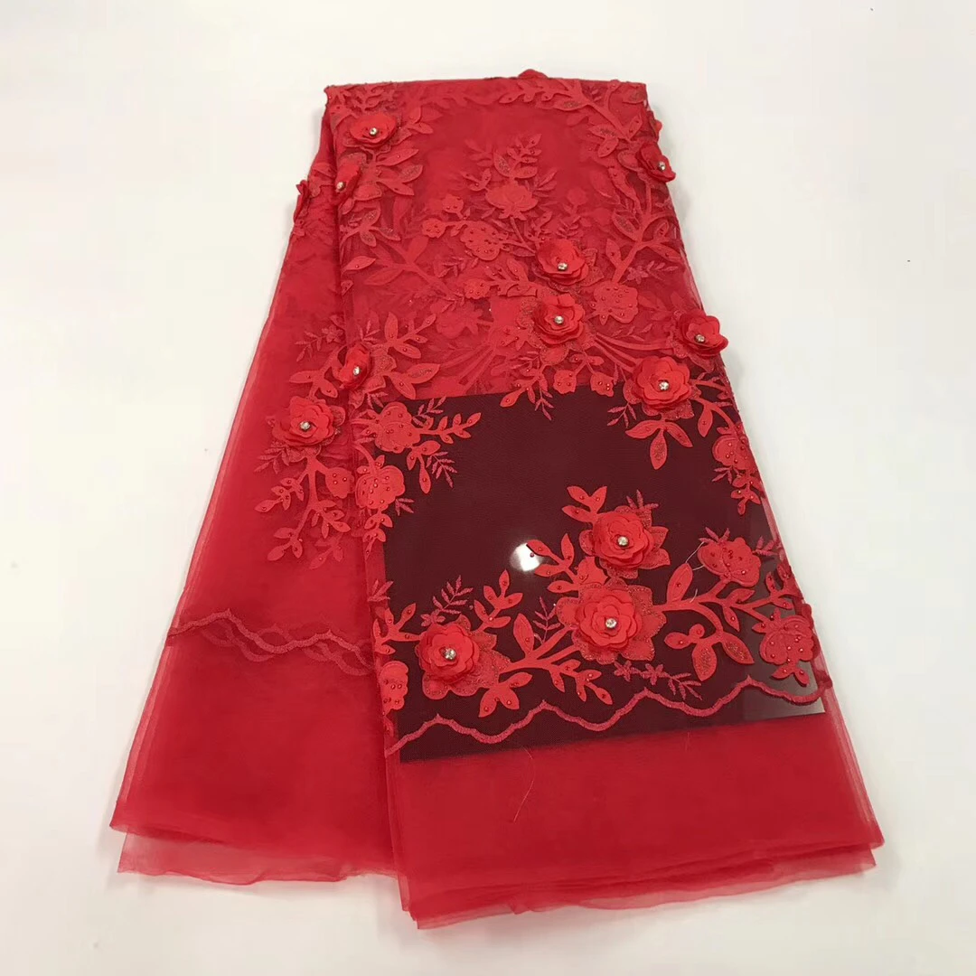 

2018 High Quality African Lace Fabric Royal Red French Net Embroidery Sequins Tulle Lace Fabric for Nigerian Party Dress D018