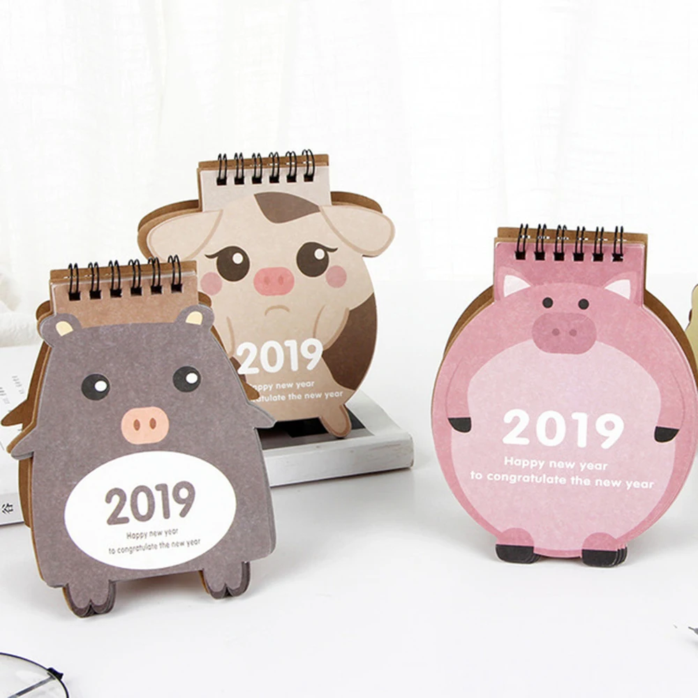 2019 Kawaii животные мультфильм свинья мини настольная бумага календари ежедневно
