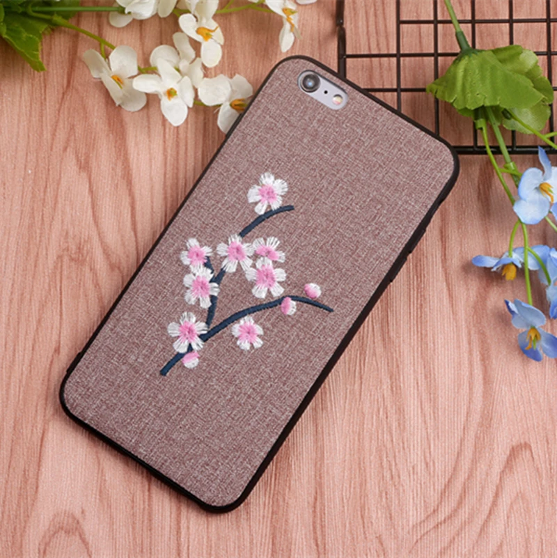 Вышивка plum цветок чехол для iPhone X плюс крышка Капа Коке 7 6 8 360 градусов Plus