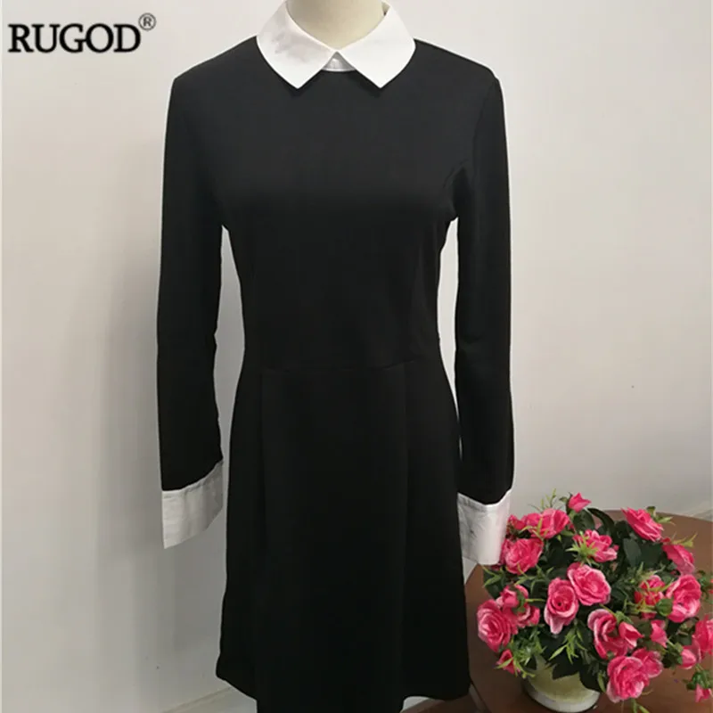 Женское платье-рубашка RUGOD черное повседневное облегающее платье с длинным
