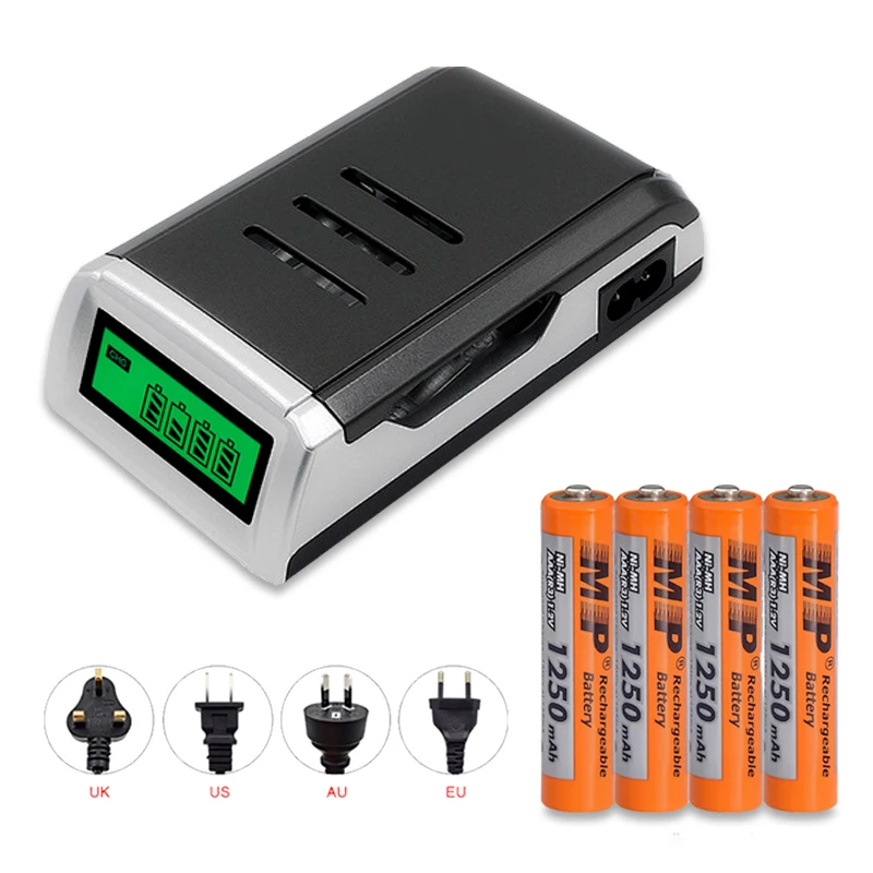 4 слота ЖК дисплей AAA/AA зарядное устройство с шт 1250mAh 1 2 V AAA Ni MH/NI CD перезаряжаемые