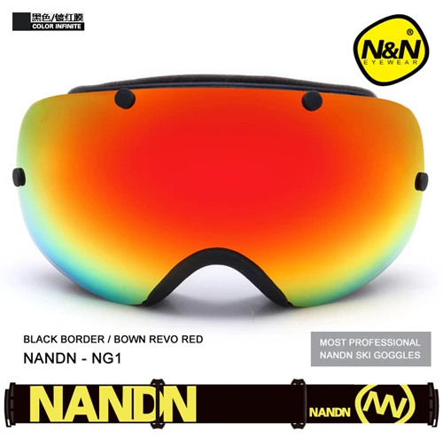 NANDN зимние лыжные очки двойные линзы анти туман uv400 защита лыжные очки для мужчин женщин - Цвет: Black Frame-Red