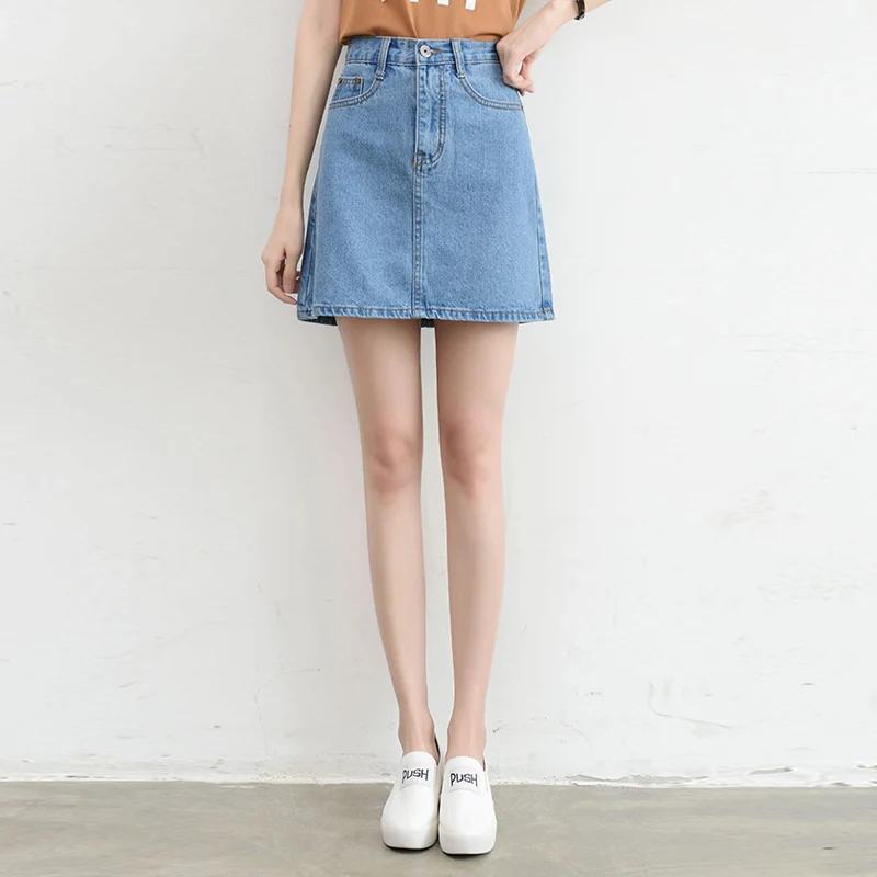 2019 Spring Summer A Line Short Jeans Skirt Women Large Size Blue Black Casual Skirts Womens High Waist Denim 3551 50 | Женская одежда