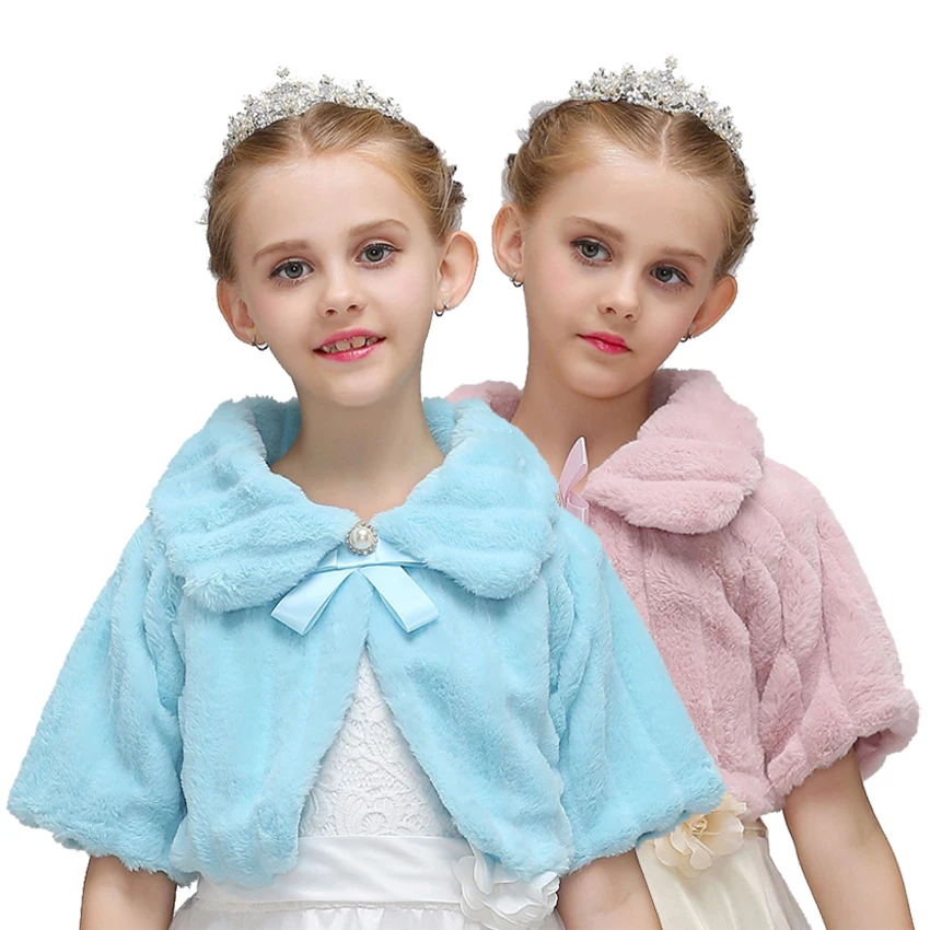 Winter Warm Baby Girls Wool Fur Coats Dress Cape Teenage Princess Shawl Soft Long Sleeve Jacket for Children Kids Formal Outwear | Детская