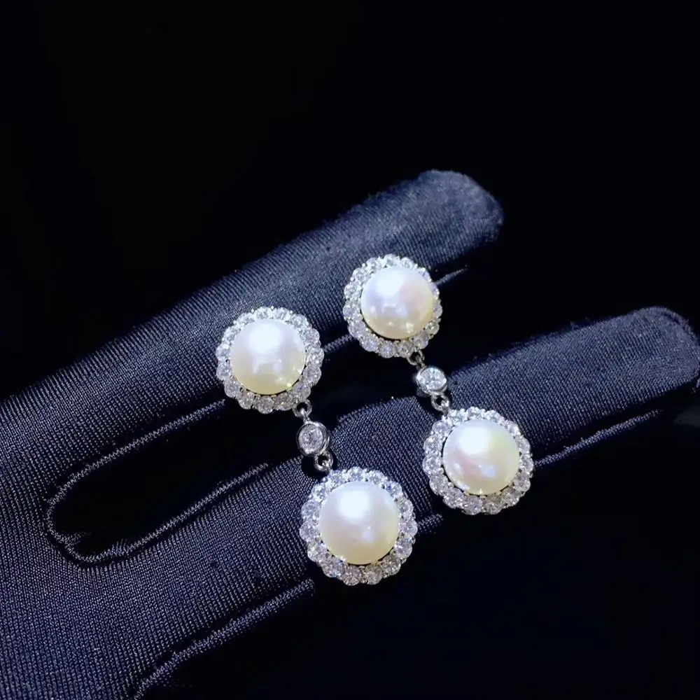 Серьги подвески женские из серебра 925 пробы с натуральным пресноводным жемчугом 7