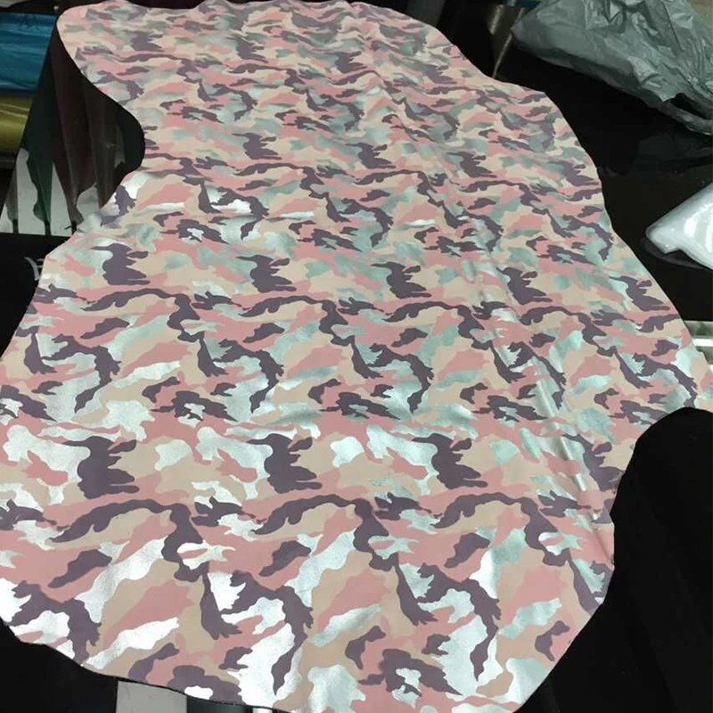 

Hot Metallic Silver Pink Camo Genuine Suede Cow Leather Fabric ,Free Shipping