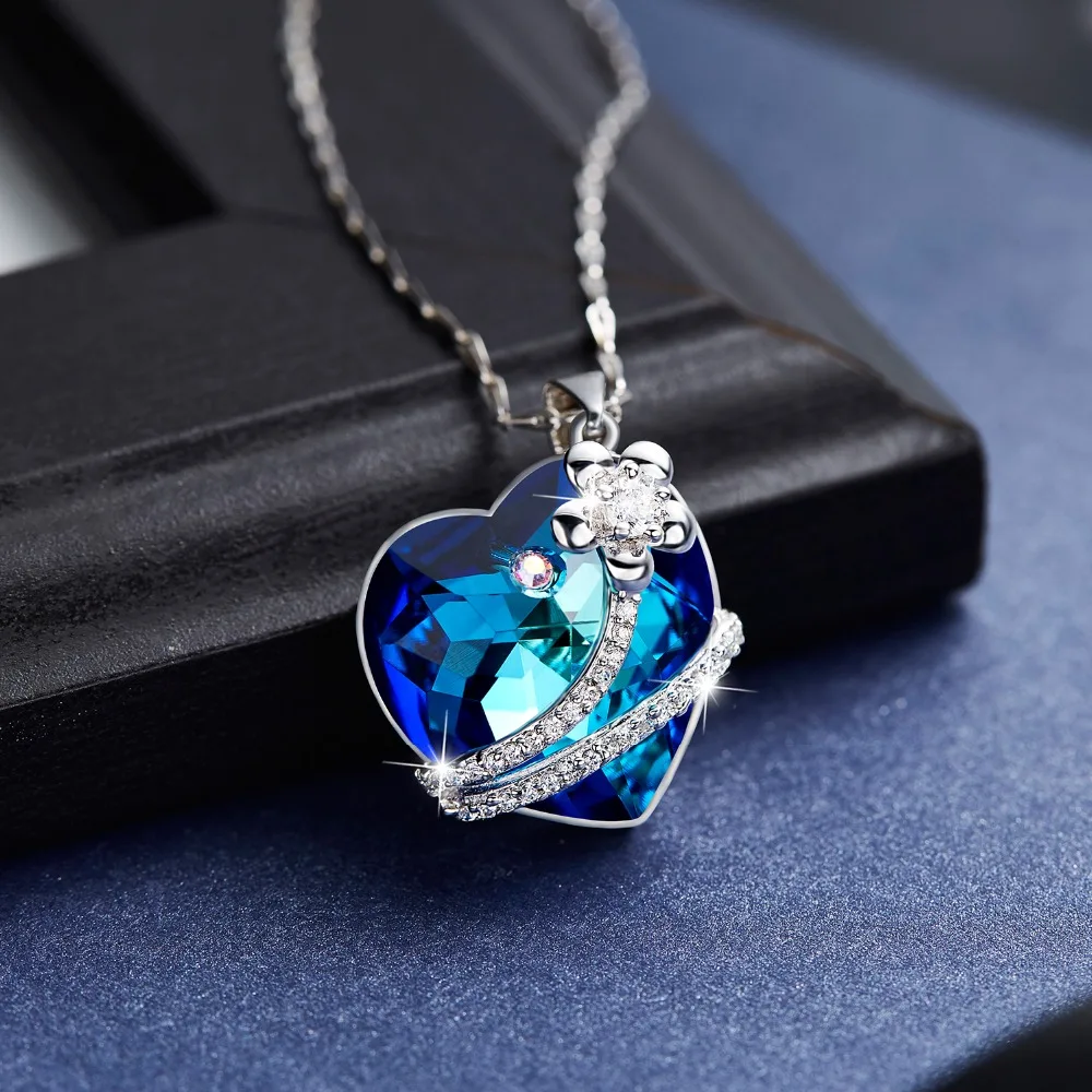 Cdyle cristalli Swarovski Collana Donne ciondoli S925 стерлингового серебра monili ди Modo cuore дель rhinestone austriaco
