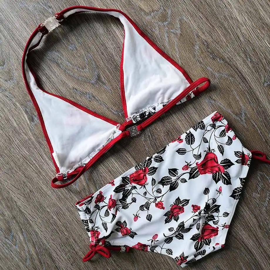 Женский купальник с цветочным рисунком комплект бикини для девочек-подростков
