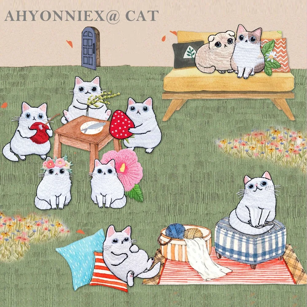 

LOVE YOUR CAT White Cat Patch Baby's Clothing Patches Backpack Decoration Small Applique Small Cat Iron On Patches