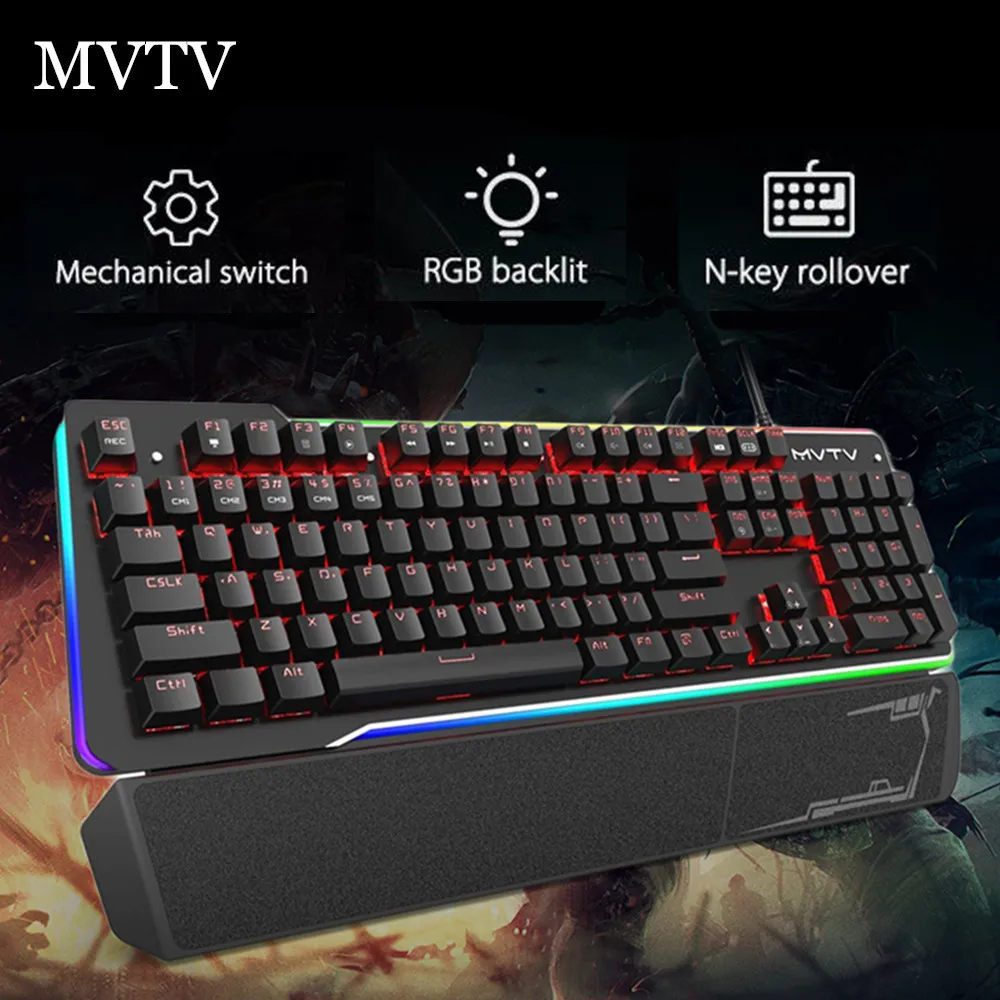 MVTV TK300 Проводная Механическая клавиатура RGB подсветка игровая с 104 клавишами