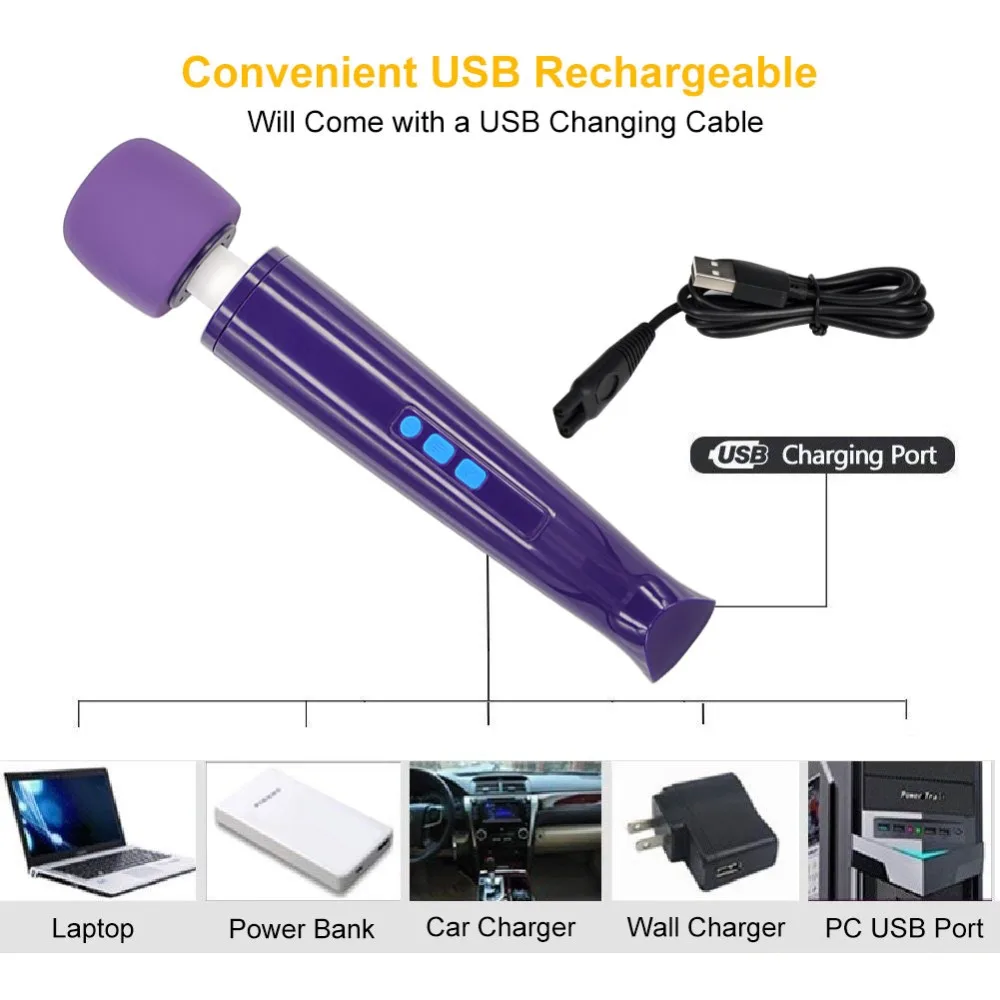 Беспроводной ручной массажер с 4 режимами вибрации 4 мощными скоростями USB Перезаряжаемый персональный массажер для тела