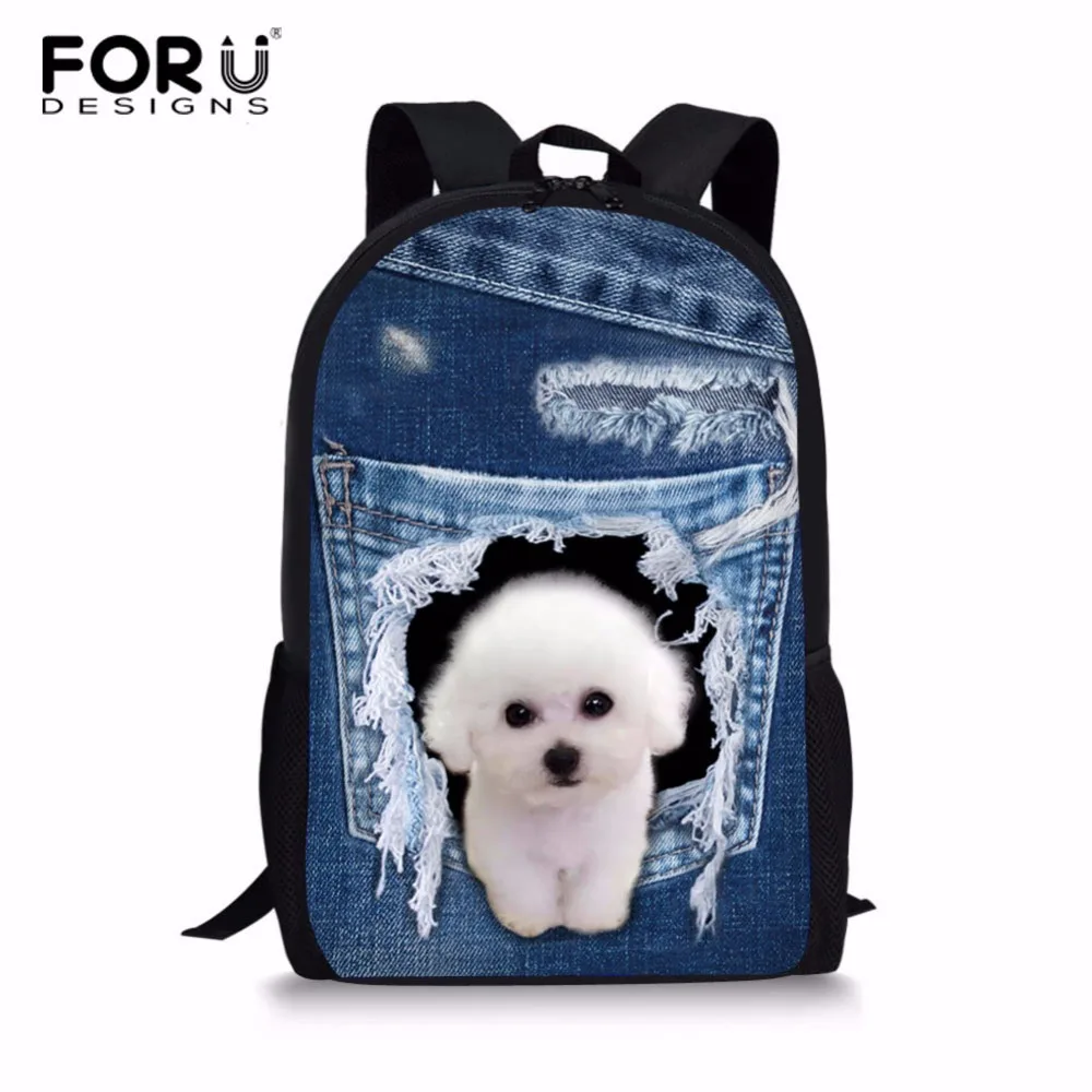 

Школьные ранцы FORUDESIGNS, модные детские рюкзаки из денима с жемчужинами и собаками для мальчиков и девочек-подростков
