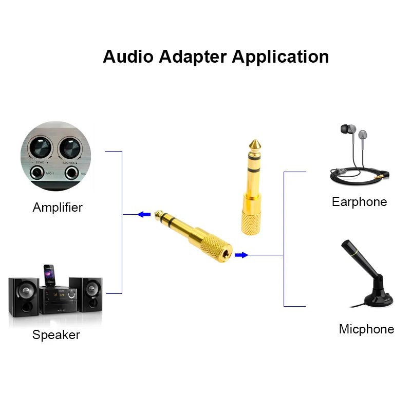 Новинка позолоченный аудиоадаптер для наушников со штекером 6 35 мм и 1/4 гнездом 3 5