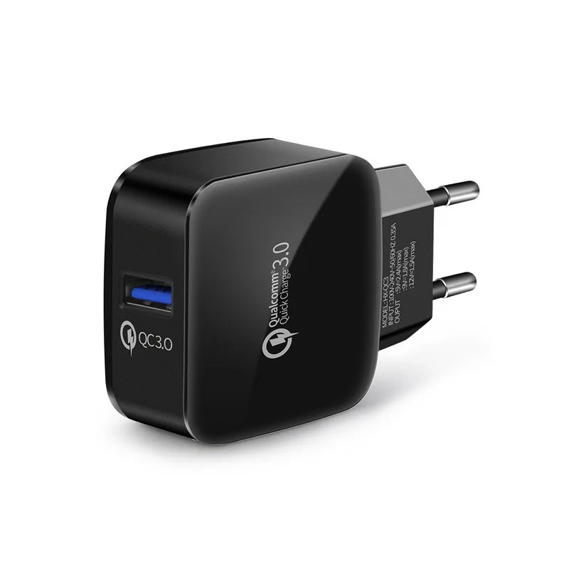 Зарядное устройство для путешествий, зарядное устройство USB для телефона, быстрая зарядка 3,0, штепсельная вилка европейского стандарта, быстрое зарядное устройство USB для iPhone, samsung, lenovo, htc, смартфона - Цвет: EU black