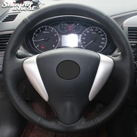 shining wheat black genuine leather steering wheel cover for nissan tiida sylphy sentra 2014 note