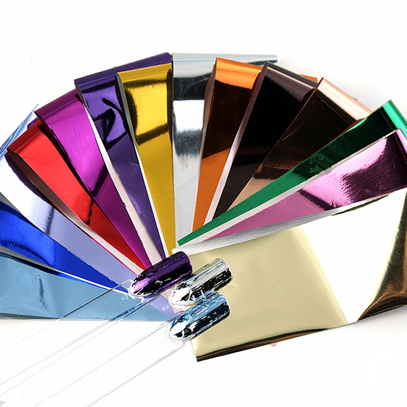 

14pcs Charm Nail Foils Polish Stickers Metal Color Starry Paper Transfer Foil Wraps Adhesive Decals Nail Art Decorations 2019
