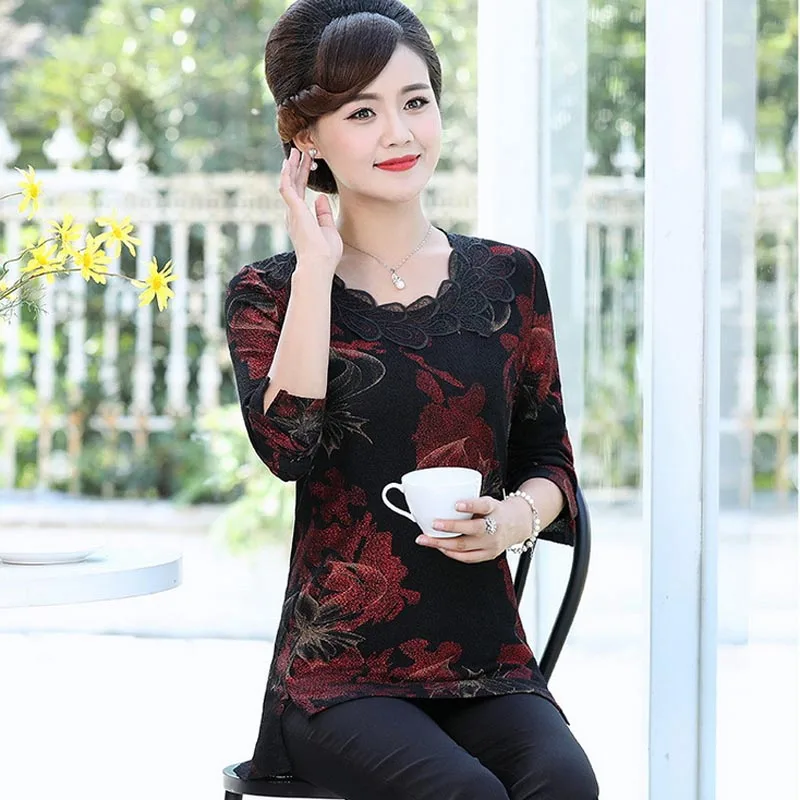 2018 новая осенняя одежда среднего возраста Женские джемпер печать футболки