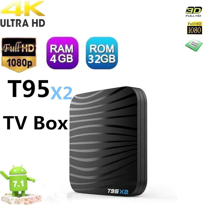T95X2 tv box 4G 32 г Android 8 1 4 ядра К 3D Media Player смарт top BOX 2 WI FI UHD H.265 высокой скорости USB 0