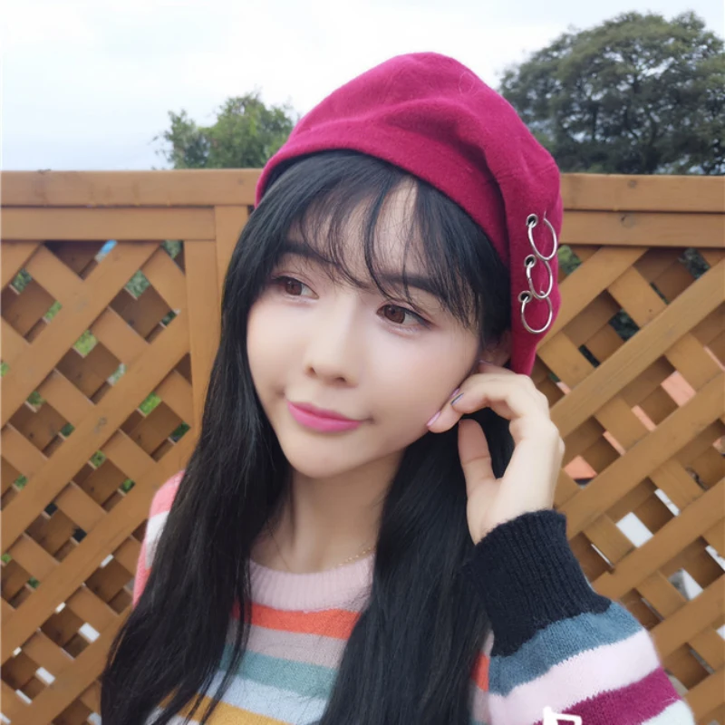 HT632 Новый женский берет шапка однотонные простые зимние шапки для женщин