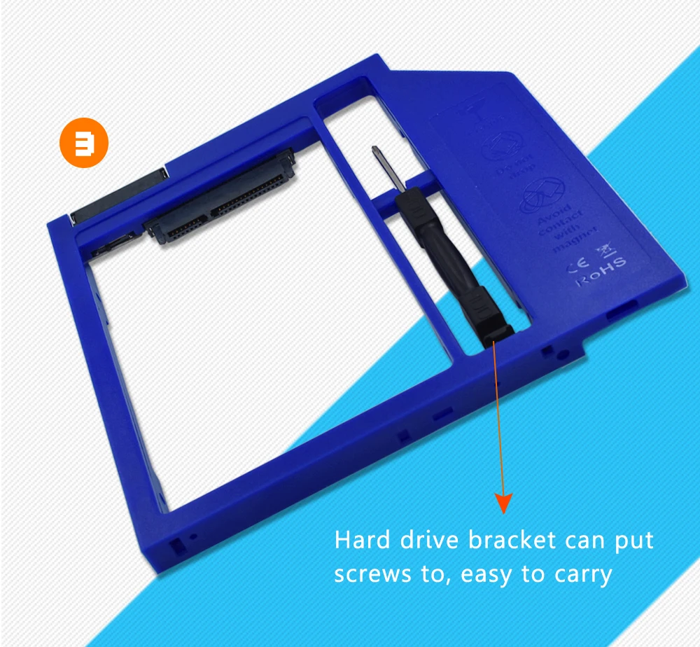 TISHRIC синий пластик Optibay 2nd HDD Caddy Box 9,5 мм SATA 3,0 для 9/9. 5 мм 2," SSD адаптер CD DVD HDD чехол Корпус для ноутбука