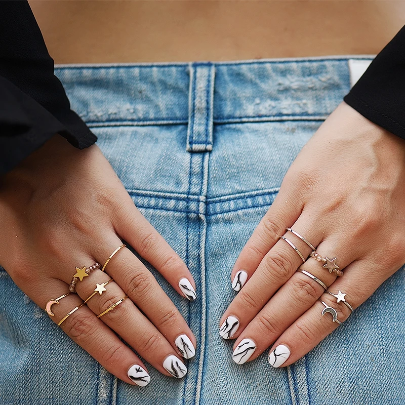 Женский набор колец на фаланги ручной работы бохо кольца золотистого цвета в