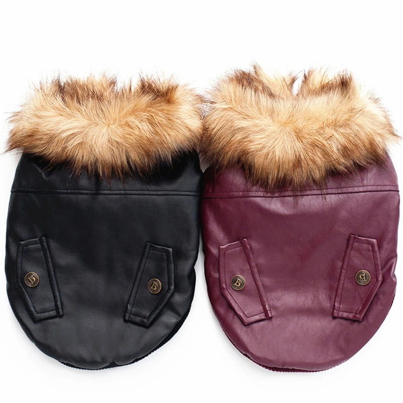 Женская зимняя куртка из ПУ кожи с меховым воротником|leather dog clothes|dog clothesclothes for