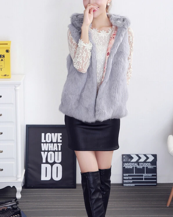 Новое поступление 2019 женский жилет из натурального кроличьего меха цельный Рекс