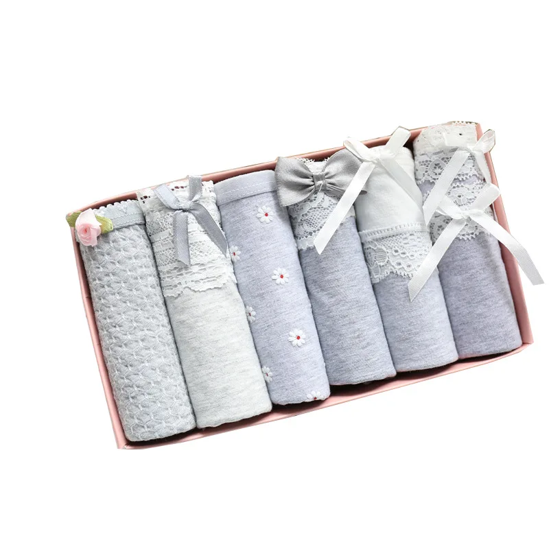 

Panties women six gift box cotton ladies low waist cute cotton sexy panties lace triangle underwear bragas thongs UNGD02