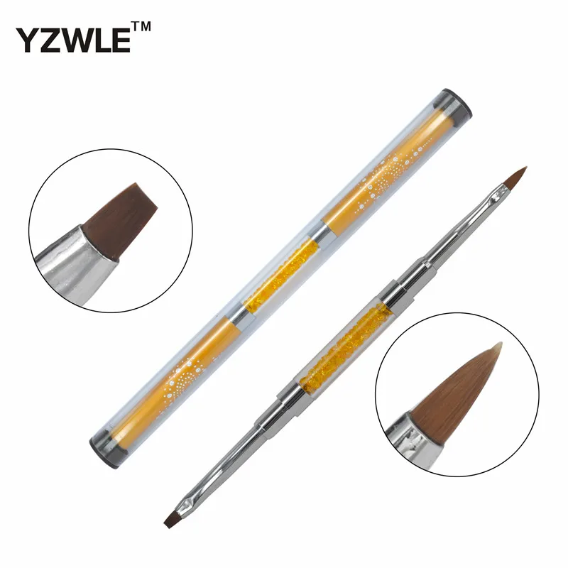

YZWLE 1 Pc High Quality Gold Metal Handles Dual-use #2 Nail Art Brush / Manicure Gel Polish Pens / #2 Crystal Nail Brush 07