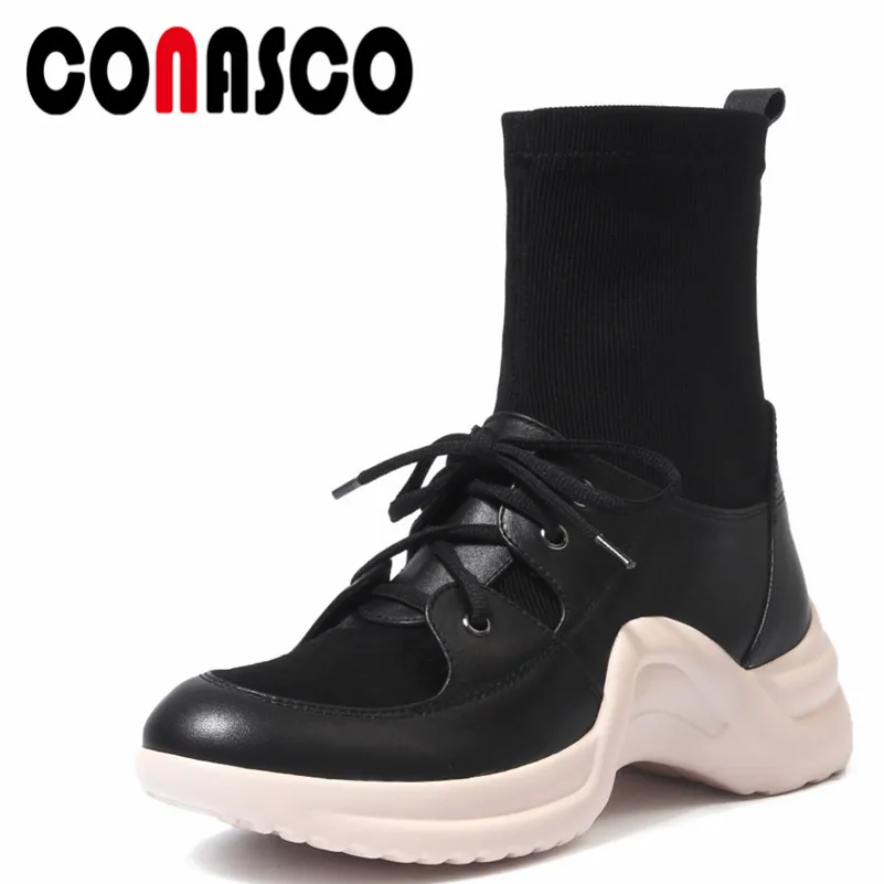 CONASCO/модные женские ботинки до середины икры Теплые на высоком каблуке из